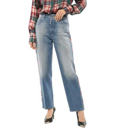 Dsquared2 Women Multicolor Straight High Rise Jeans In Blue