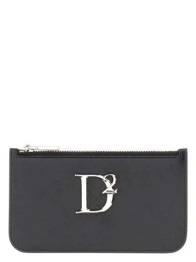 Dsquared2 Logo-plaque Leather Purse In Black