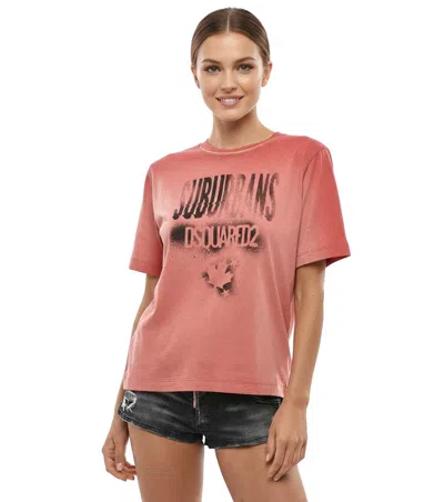 Dsquared2 Women Red Graphic Crew Neck T-shirt