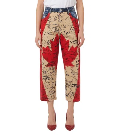 Dsquared2 Maple Leaf Graffiti-print Cropped Jeans In 470