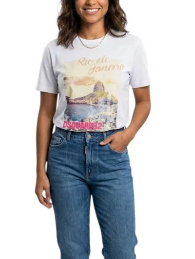 Dsquared2 Women's Rio De Janeiro Graphic T-shirt In White In Animal Print