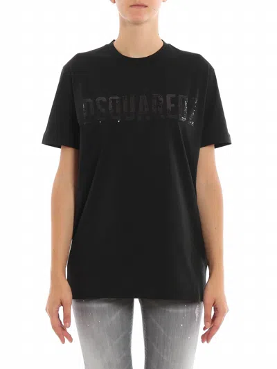Dsquared2 Women's Sequined Logo Detailed Cotton T-shirt In Black