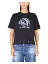 Dsquared2 Printed Cotton T-shirt With Lace In Black