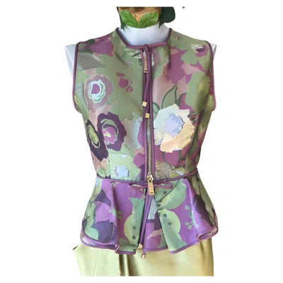 Pre-owned Dsquared2 Women's Vest Circa 2010 In Green Lilac Gold Pleats