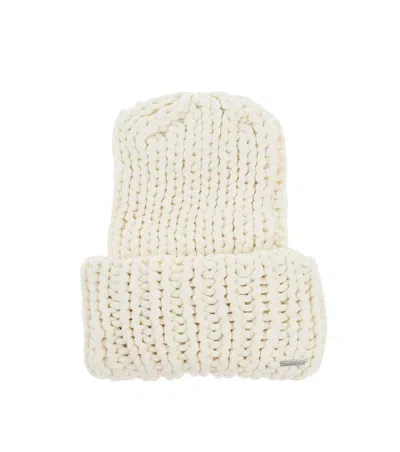 Dsquared2 Women White Knitted Beanie Cap In Transparent