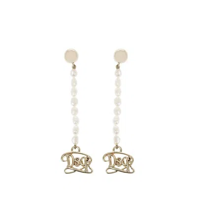 Dsquared2 Women White Logo Drop Earrings