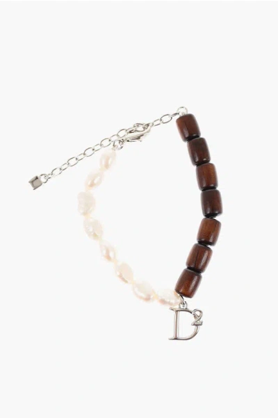 Dsquared2 Wooden Anklet Embellished With Pearls And D2 Charm Grösse Unica