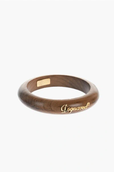 Dsquared2 Wooden Rigid Bracelet With Golden Logo Grösse Unica