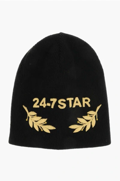 Dsquared2 Wool 24-7 Star Beanie With Contrasting Detail In Black