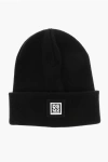 Dsquared2 Wool Beanie With Contrasting Logo In Black