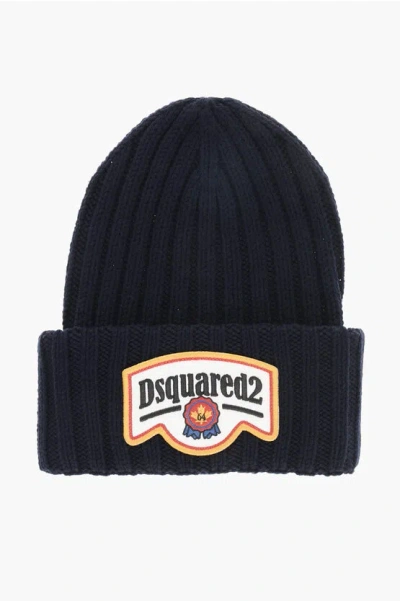 Dsquared2 Wool Beanie With Embossed Logo In Black