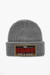 Dsquared2 Wool Beanie With Embossed Logo In Brown
