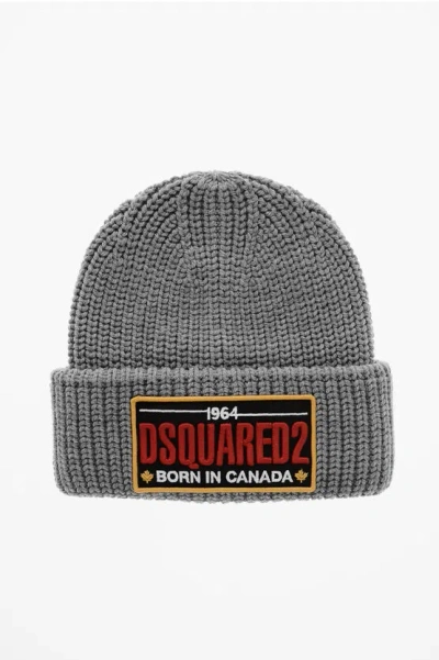 Dsquared2 Wool Beanie With Embossed Logo In Brown
