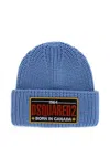 Dsquared2 Wool Beanie With Embroidered Patch In Blue