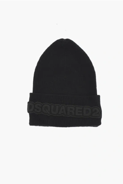Dsquared2 Wool Beanie With Tone On Tone Logo