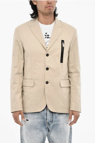 Dsquared2 Wool Blend 3 Buttons Blazer With Zip And Flap Pockets