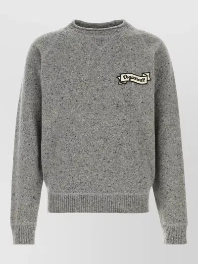 Dsquared2 Wool Blend Crew Neck Sweater Long Sleeves In Gray
