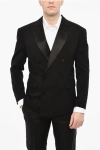 Dsquared2 Wool Blend Double Breasted Blazer With Satin Peak Lapel