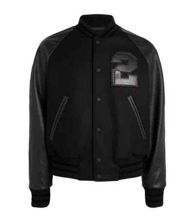 Dsquared2 Wool-blend Leather-trim Varsity Jacket In Black
