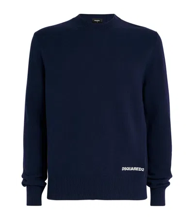 Dsquared2 Wool-blend Logo Sweater In Blue