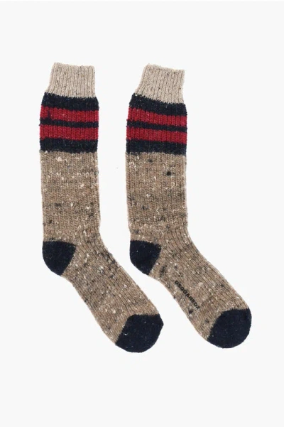 Dsquared2 Wool Blend Long Socks With Contrasting Details