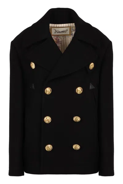 Dsquared2 Wool Blend Peacoat In Black