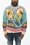 Dsquared2 Wool Blend Printed Crew-neck Sweater In Multi