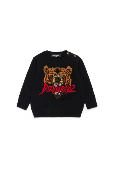 Dsquared2 Wool-blend Pullover With Bear Graphics In Black