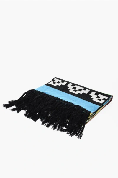Dsquared2 Wool-blend Scarf Gaming With Pattern And Fringes In Black