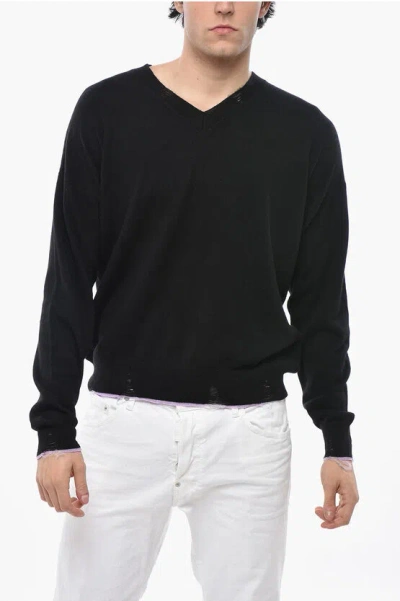 Dsquared2 Wool Blend Sweater With Contrasting Edges In Black