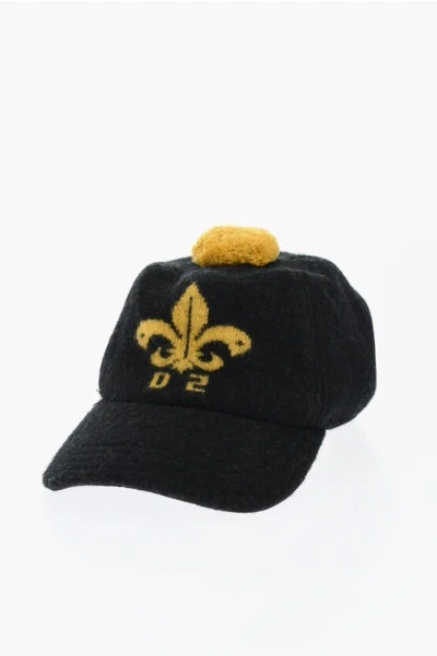Dsquared2 Wool Cap With Pon Pom In Black