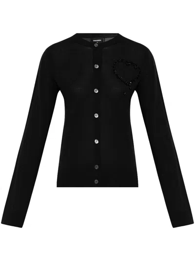 Dsquared2 Embellished Crewneck Cardigan In Black