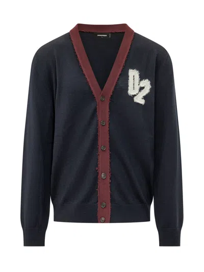 Dsquared2 Wool Cardigan In Navy Blue