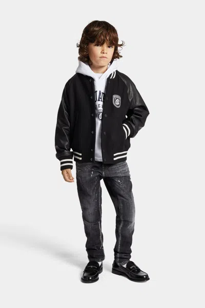Dsquared2 Wool Cloth Bomber Jacket With College Logo In Black