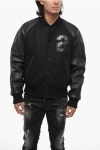 Dsquared2 Wool Cloth Bomber Jacket With Leather Sleeves And Patches In Black
