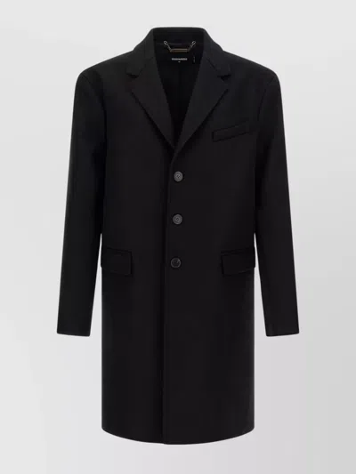 Dsquared2 Wool Coat With Chest Pocket And Flap Pockets In Black