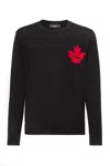 Dsquared2 Wool Crew Neck Knitwear With Red Maple Leaf Emblem In Black