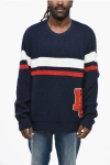 Dsquared2 Wool Crew-neck Sweater With Logoed Patch In Blue