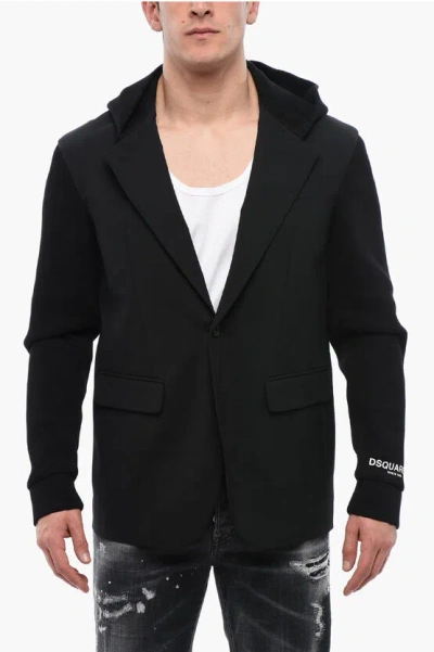 Dsquared2 Wool Hooded Blazer In Black