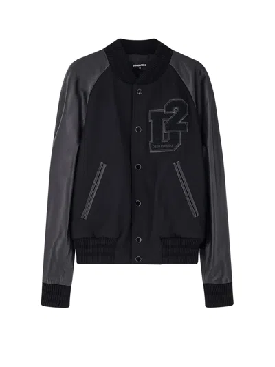 DSQUARED2 WOOL JACKET WITH LEATHER SLEEVES