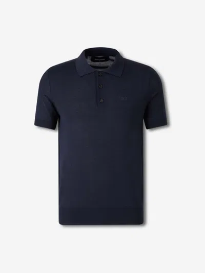 Dsquared2 Wool Knit Polo In Blue