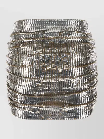 Dsquared2 Wool Mini Skirt Metallic Ruched Sequins In Silver