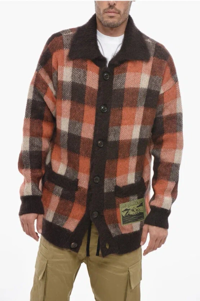 Dsquared2 Wool Oversized Cardigan With Check Pattern In Brown
