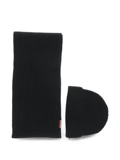 Dsquared2 Wool Scarf And Beanie Set In Black