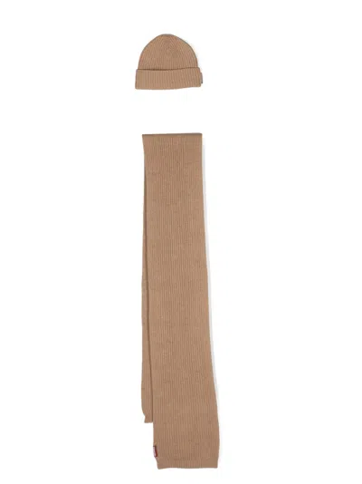 Dsquared2 Knitted Wool Scarf-beanie Set In Neutrals
