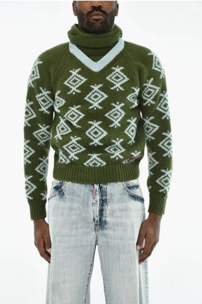 Dsquared2 Wool Sweater With Hood In Green
