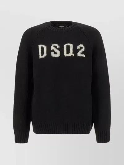 Dsquared2 Wool Sweater With Raglan Sleeves And Textured Knit In Multicolor