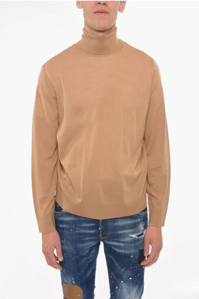 Dsquared2 Wool Turtle-neck Sweater With Logo Detail Grösse Xs In Brown