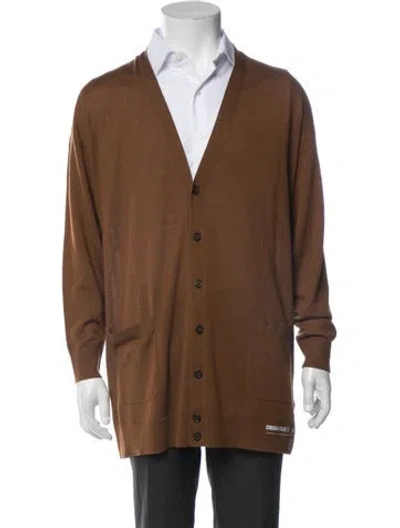 Pre-owned Dsquared2 Wool V-neck Cardigan In Brown