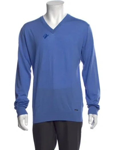 Pre-owned Dsquared2 Wool V-neck Pullover In Blue